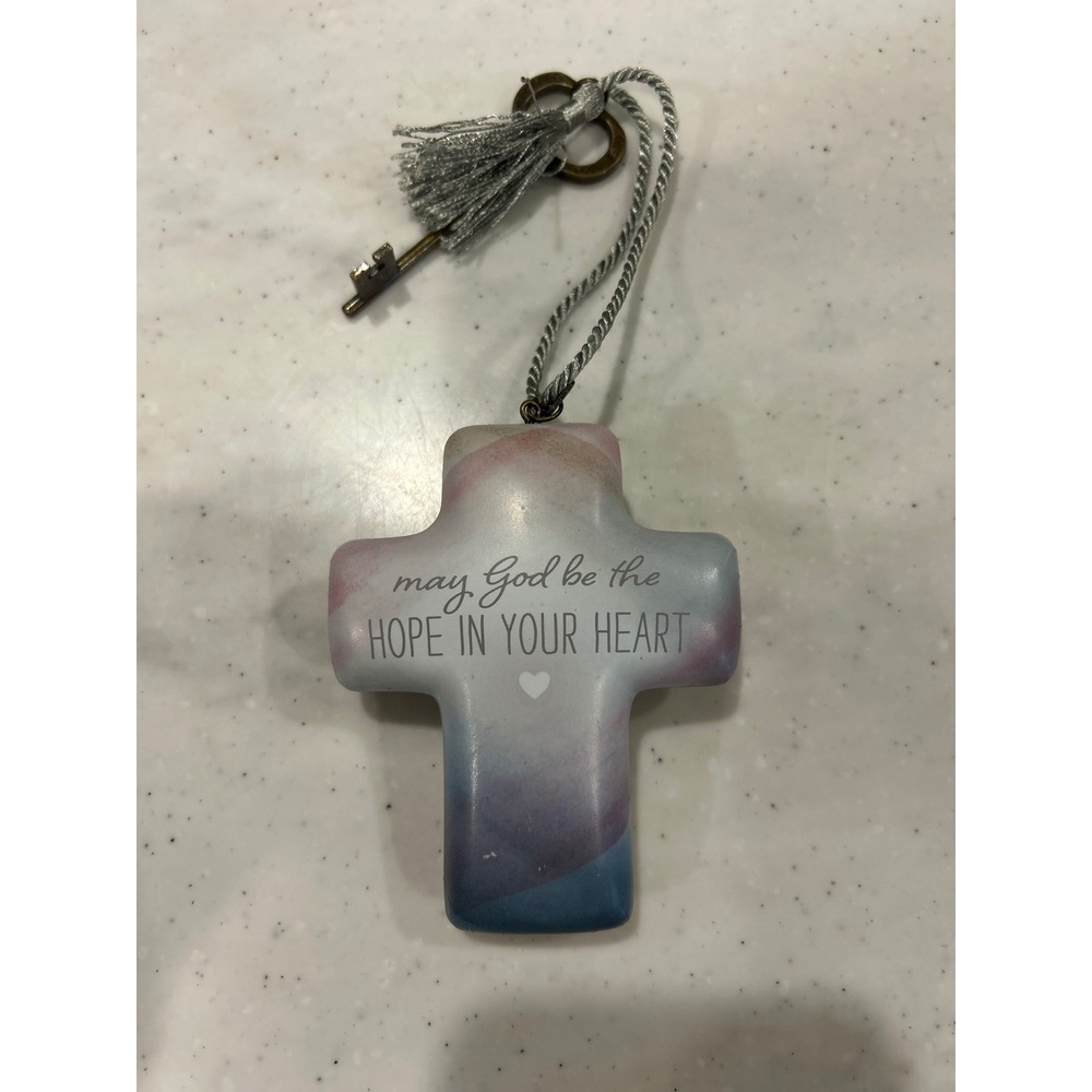 DEMDACO Artful Cross Hope In Your Heart Watercolor Keepsake with Key & Tassel